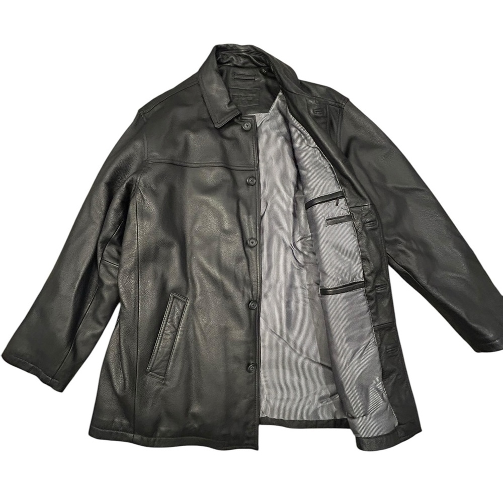 Roundtree & Yorke Men's Black Genuine Leather Coat Jacket XL‎ Button Up